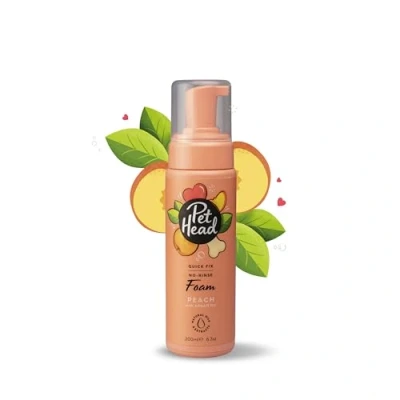 Image of Pet HEAD Dog Grooming Deodoriser Foam 200ml, Quick Fix No Rinse, Peach Scent, Best Dry &amp; Waterless Shampoo for Smelly Dogs, Nourishes and Softens Coat Skin, Vegan, Gentle Formula Puppies