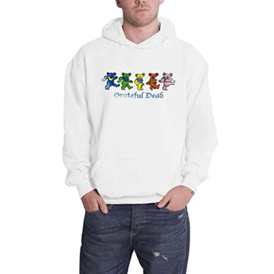 Image of Grateful Dead Hoodie Dancing Bears Band Logo Official Unisex White Pullover L