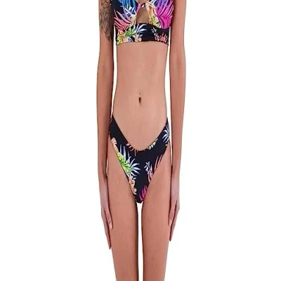 Image of Hurley Women&#039;s Hana Rvsb Cheeky Hipster Bikini Panties, Black/Tiki Multi, M
