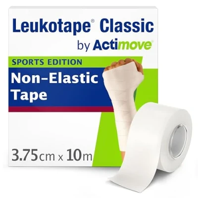 Image of Leukotape Classic by Actimove Sports Edition Rigid Medical Tape for Sprains and Injury Prevention, 3.75 cm x 10 m, White, 1 Roll