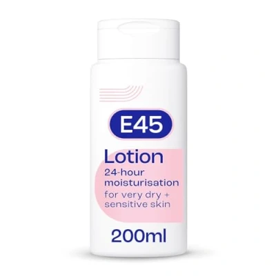 Image of E45 Dermatological Moisturising Lotion 200 ml Body Daily Moisturiser for Long Lasting Hydration Dry Skin and Sensitive Protect from Dryness, Reduce Redness Flaking