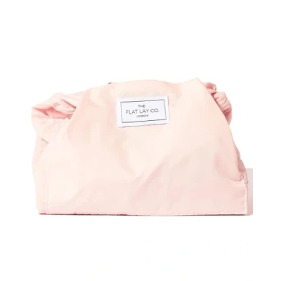 Image of The Flat Lay Co. Makeup Bag Blush Pink Travel Make Up Organiser for Cosmetics, Eyeshadow, Brushes, Lipstick &amp; Tools Drawstring Storage with Brush Holder Large Pockets