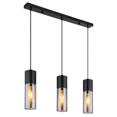 Image of Annika Bar Pendant Ceiling Light Matt Black Smoke Glass Shade 3x E27