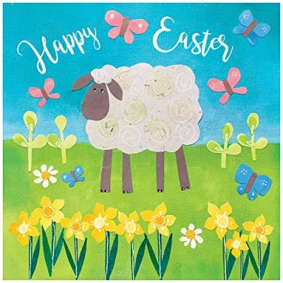 Image of Religious Easter Cards Sheep, pack of 5 with white envelopes, Bible verse inside these Christian cards, by Just Direct
