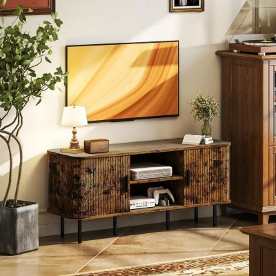Image of HOMCOM TV Stand Cabinet for TVs up to 55 Inches, Unit with Storage Shelves and Cupboard Living Room, Rustic Brown