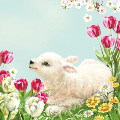 Image of 20 Napkins Easter Clip on Spring Flowers as Table Decoration Paper with Motif Also for Decoupage and 33 x cm