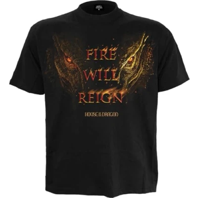 Image of HBO Hod 2 Fire Will Reign Front Print T Shirt Black L