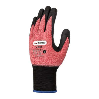 Image of Skytec Crest 1 Pair Red Nylon Safety Work Gloves with Nitrile Coating that Provide Oil Grip and Abrasion Resistance (M)