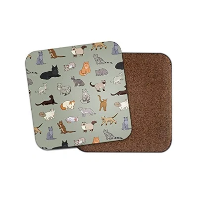 Image of 1 x Cute Cats Pattern Coaster Kittens Cat Fun Daughter Mum Auntie Gran #15305