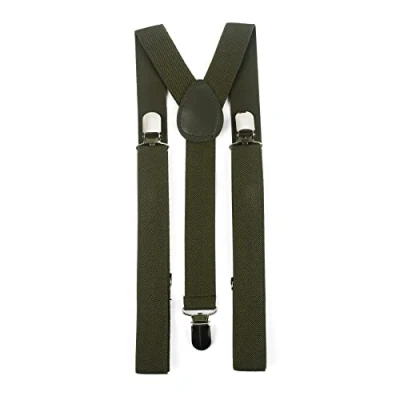 Image of Hat To Socks Mens Womens Adjustable Braces Suspenders with Strong Metal Clips (Khaki)