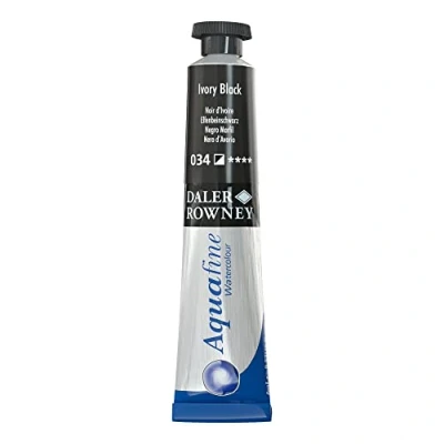Image of Daler Rowney Aquafine Watercolour Paint, Aluminium Tube, 0.27oz 8 ml, Ivory Black