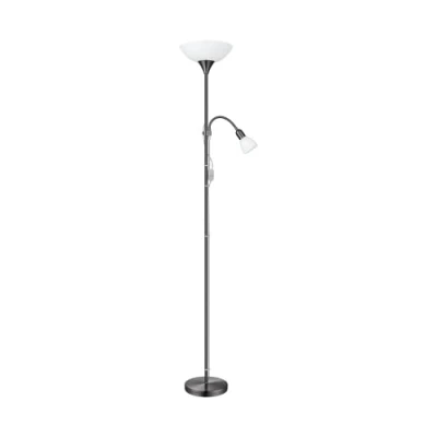 Image of Eglo Floor lamp Up 2, 2 Light Made of Metal, Glass and Plastic, Living Room in Black Nickel, White, with Switch, Ceiling floodlight Reading lamp, E27, E14