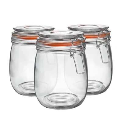 Image of Argon Tableware Glass Jars with Airtight Metal Clip Lid 750ml/26.4oz 6 Pack 4 Colour Seals Medium Kitchen Storage Container Round Preserving Jar for Pickling, Chutney, Jam, Coffee
