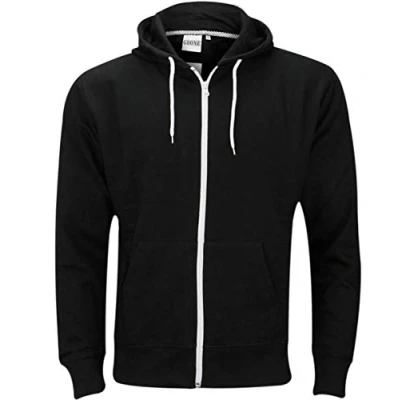 Image of Plain Mens Fleece Zip UP Hoody Jacket Sweatshirt Hooded Hoodie Top Black 4XL