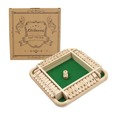 Image of Kitchnexus Classic Shut The Box Four Sided Flop Game with Dice, Wooden Board Travel for 2 4 Player