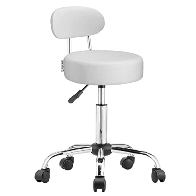 Image of CASARIA® Adjustable Swivel Stool with Backrest 10cm Cushion 360 Rotation 46 60 cm Seat Height Kitchen &amp; Office White