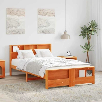 Image of vidaXL Bed Frame with Headboard Wax brown 140 x 190 cm Solid pine wood