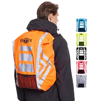 Image of BTR Waterproof High Visibility Backpack Cover. Viz Rucksack Cover With Reflective 3M Tape. Orange Medium