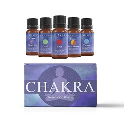 Image of Mystix London Chakra Essential Oil Blend Gift Pack 5x10ml Crown Third Eye, Heart, Root, Sacral Solar Plexus, Throat Perfect as a