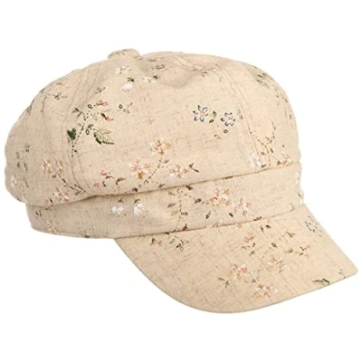 Image of Lipodo Flowers Linen Newsboy Cap Women Women&#039;s Peaked caps with Peak, Peak Spring Summer M (57 58 cm) Beige