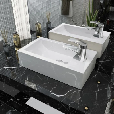 Image of vidaXL Basin with Faucet Hole Rectangular Ceramic White 46x25.5x12 cm