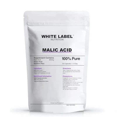Image of White Label Nutrition Malic Acid Supplement High Potency 30 Capsules 900mg UK Made GMO Free