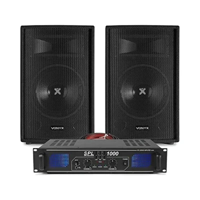 Image of VONYX 2x 12 Inch Speakers, Amplifier + Cables 1200W Essex