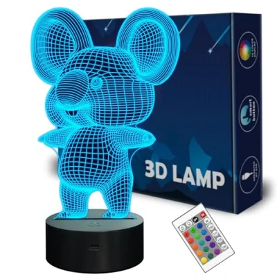 Image of FULLOSUN 3D Koala Night Light Animal Illusion LED Lamp for Kids&#039; Room Decoration with Remote Control 16 Color Changing Unique Xmas Halloween Birthday Gift Child Baby Boy and Girl …