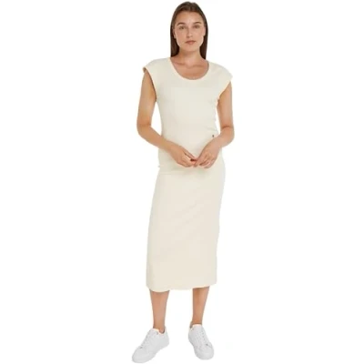 Image of Tommy Hilfiger Women&#039;s Slim Rib DRS Midi Cap Sleeve Ww0ww41273 Bodycon Dresses, Beige (Calico), XL