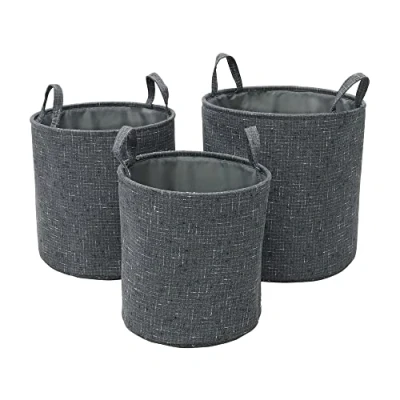 Image of JVL Shadow Round Fabric Storage Baskets with Handles, Set of 3, Grey