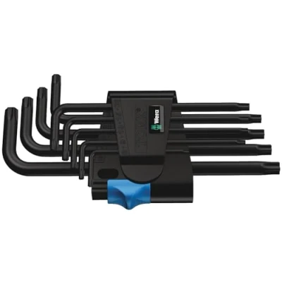 Image of Wera 967 L/9 TORX® holding function BlackLaser L key set in a two component clip, 9pc, 05024244001