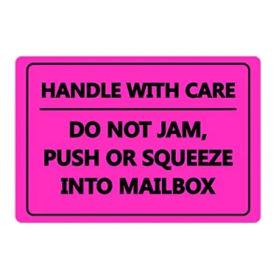 Image of Fluorescent Pink &quot;Do Not Jam Push or Squeeze into Mailbox&quot; Stickers,2x3 Inch Handle with Care Shipping Labels Fragile Stickers Do Warning (250 per roll)