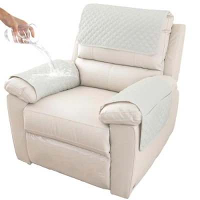 Image of GYHH Sofa Armrest Cover, Headrest Cover for Recliner Chair Arm Cover,Armchair Slipcover Nonslip Quilted Furniture Protector Pets Leather Couch (Ivory 1,1 Seat 3 pc)