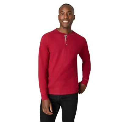 Image of Hanes Men&#039;s T Shirts, BeefyT Henley Cotton Long Sleeve Burnt Brick, Medium