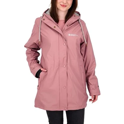 Image of DEPROC Active Women&#039;s Damen Friesennerz Regenmantel Regenjacke mit Kapuze Gefüttert Wasserdicht Wetterfest Übergangsjacke New Ellesmere rain Jacket, Berry, 10