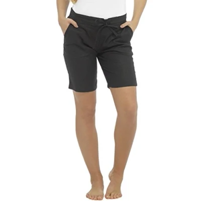 Image of Tom Franks Ladies Linen Blend Pull On Ribbed Waist Shorts Black 12
