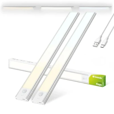 Image of Brendz USB C Rechargeable LED Strip Lights, 3 Color Temperatures, Motion Sensor Indoor, Dimmable Cabinet Lights for Closets, Bedrooms, Magnetic Cupboard, Wardrobe, 2 x 40cm