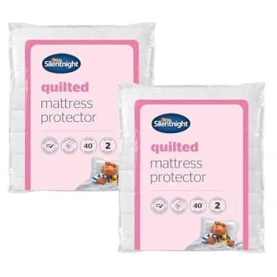 Image of Silentnight Quilted Mattress Protectors Pack of 2 Premium Luxury Cover Pads with Deep Elasticated Straps Hypoallergenic and Machine Washable King Twin