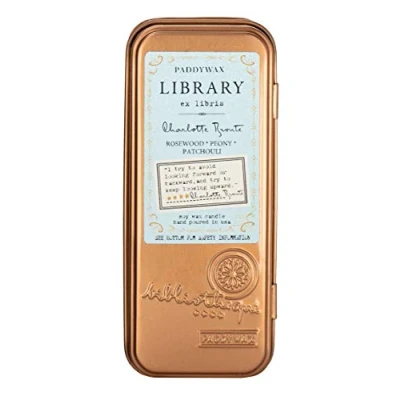 Image of Paddywax Candles Library Collection Scented Candle, Travel Tin, Charlotte Bronte Rosewood, Peony, Patchouli