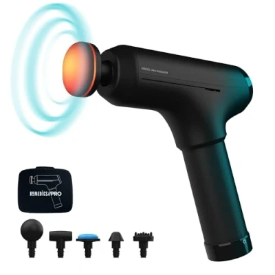 Image of HoMedics Pro Power Handheld Physiotherapy Massager Gun Professional Deep Tissue Physio Massaging Gun, Heated Head to Aid Relief of Muscle Tension, 6 Massage Heads, Cordless, Rechargeable Black