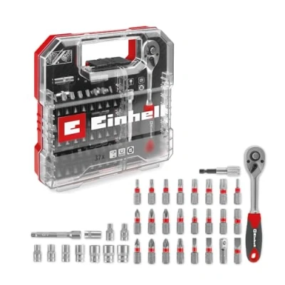 Image of Original Einhell L Case 37 Piece bit and Ratchet Set (25 Mm bits, Ratchet, Quick Change Holder, Socket Spanner, Adapter, Extension incl. Storage Box)