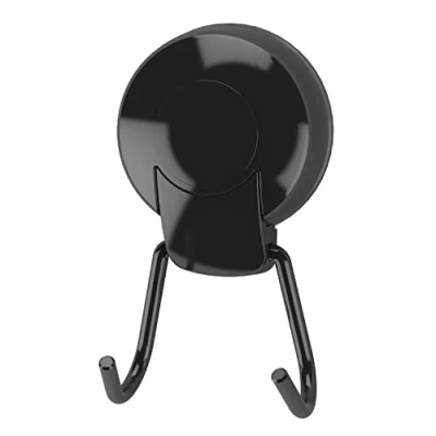 Image of Showerdrape Black Hooks Bathroom Twin Suction Hook For Coats, Towels &amp; Robes, Detachable Reusable Door Storage. Strong Hangers Kitchen Home Drill Free