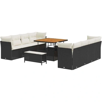 Image of vidaXL 11 Piece Garden Sofa Set with Cushions Black Poly Rattan Acacia