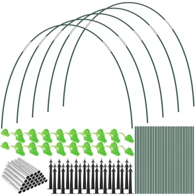 Image of 36Pcs Greenhouse Hoops for Raised Beds,Detachable Fiberglass Support with 30 Connection Pipes 18 Clips 20 Ground Nails, Rust Free Grow Tunnel Garden Netting