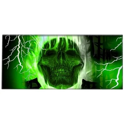 Image of Silent Monsters Mouse Mat Size XX Large 900 x 400 mm, Pad Design: Green Skull, Stitched Edges, Mousemat for Office and Gaming, Mousepad Non Slip Rubber Base, Desk XXL
