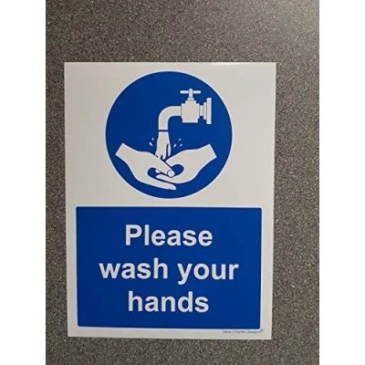 Image of Please Wash your hands Sign A5 150mm x 200mm Self Adhesive Vinyl Sticker The clearest safety Sign. Health and signs