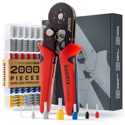 Image of BAURIX® Ferrule Crimping Tool Kit [AWG 23 10] Hexagonal Wire for End Ferrules Ideal Electricians and DIY Enthusiasts Crimper Electrician Tools
