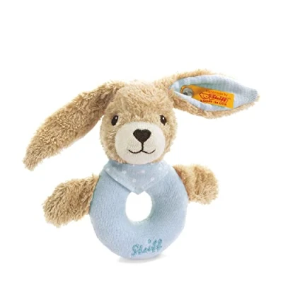 Image of Steiff Hoppel Rabbit Grip Toy with Rattle(Blue, 12cm)