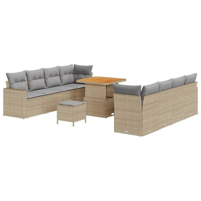 Image of vidaXL 11 Piece Garden Sofa Set with Cushions Beige Poly Rattan Acacia