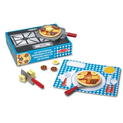 Image of Melissa &amp; Doug Toy Food Pancake Set Wooden Pretend Play Kids Kitchen Accessories Montessori Toys Age 3 Gift for Boy or Girl
